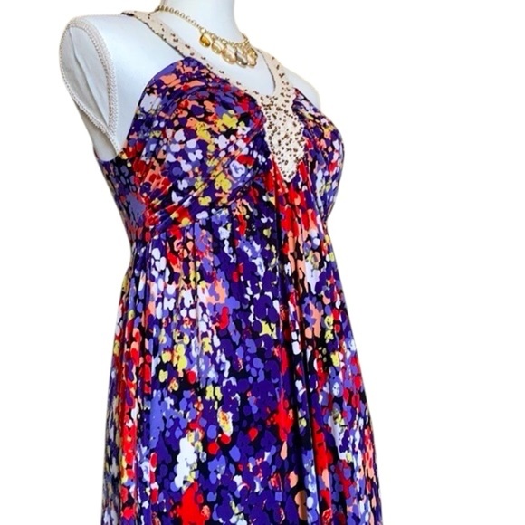 Elle Multicolor Splatter Print Halter Maxi Dress - Women’s Size Large - Picture 2 of 8